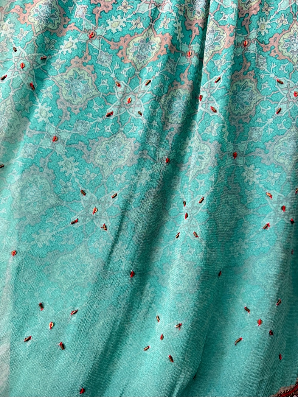 Boho Teal Print Tassel Peasant Dress - Picture 9 of 11